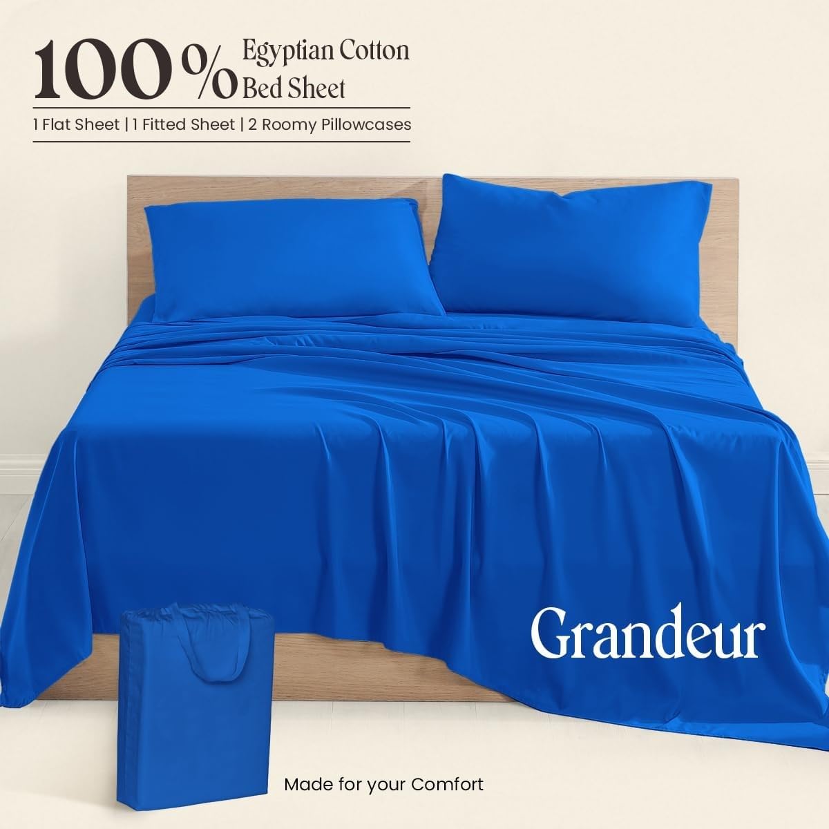 Lavish Touch Egyptian Cotton Sheets Set | 4-Piece with 1 Deep Pocket Fitted Sheet, Flat Sheet, & Two Pillowcases, Soft Luxury Hotel Quality Bedding 600 Thread Count