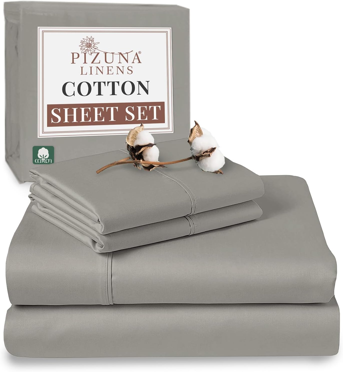 100% Cotton Sheets Full Size, Luxurious 400 Thread Count Long Staple Cotton Sateen Sheets with 15inch Deep Pocket (Combed Silver Sheet Full)