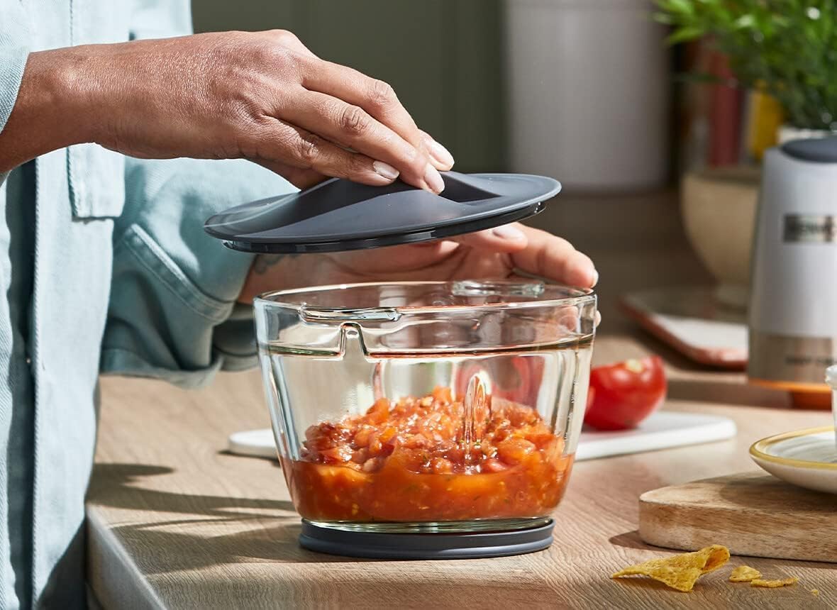 KENWOOD Stainless Steel Chopper 500W Electric Food Chopper with 1.2L SS Bowl (600ml working capacity), Dripper Pro, Quad Blade, Storage Lid, Dual Speed, Spatula, Ice Crush Function CHP62.700SI Silver
