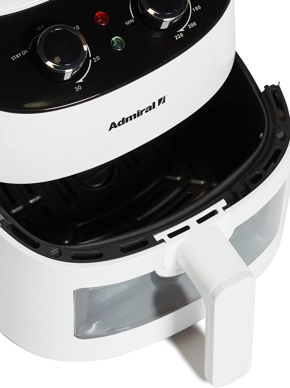 Admiral Air Fryer 3.7L, 1300W, Classic Knob Control, Transparent Window, Detachable Basket, Cool Touch Handle, Dishwasher Safe, ADAF37BL, 1 Year Warranty.