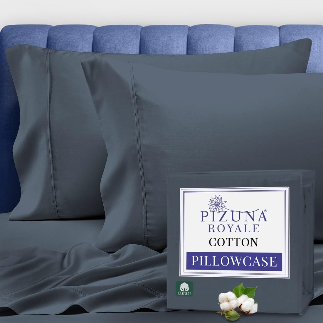 1000 Thread Count Pillowcases King Dark Blue, 100% Long Staple Cotton Pillow Cases, Luxurious Sateen Weave Set of 2 Pillow Covers (Dark Blue King Size 100% Cotton Pillow Cases)