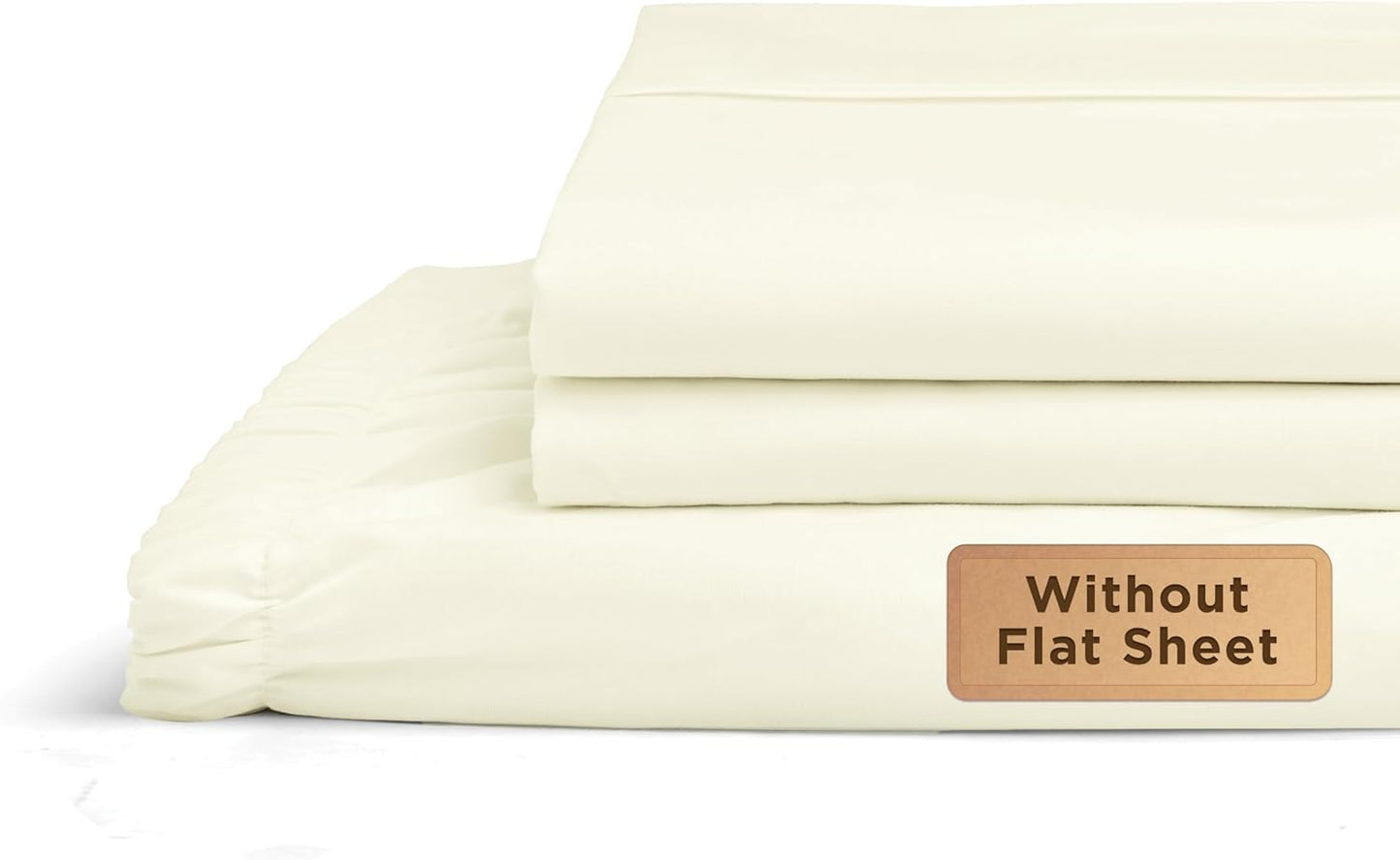 Linen Home 100% Cotton Percale Fitted Sheet Set King Size, Ivory, Deep Pocket, 3 Piece - 1 Deep Pocket Fitted Sheet and 2 Pillowcases, Crisp Cool and Strong Bed Linen
