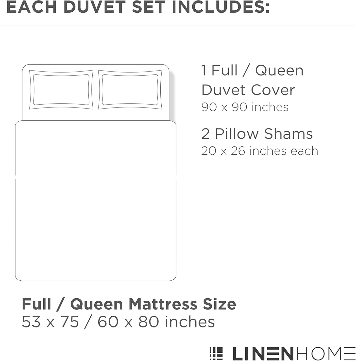 Linen Home 100% Cotton Duvet Cover Set, Full/Queen, Crisp, Cool, Soft & Breathable Duvet Cover with Button Closure, Bed Linen All-Season Luxury, 3 Pieces-1 Duvet Cover & 2 Pillow sham, Pastel Turk