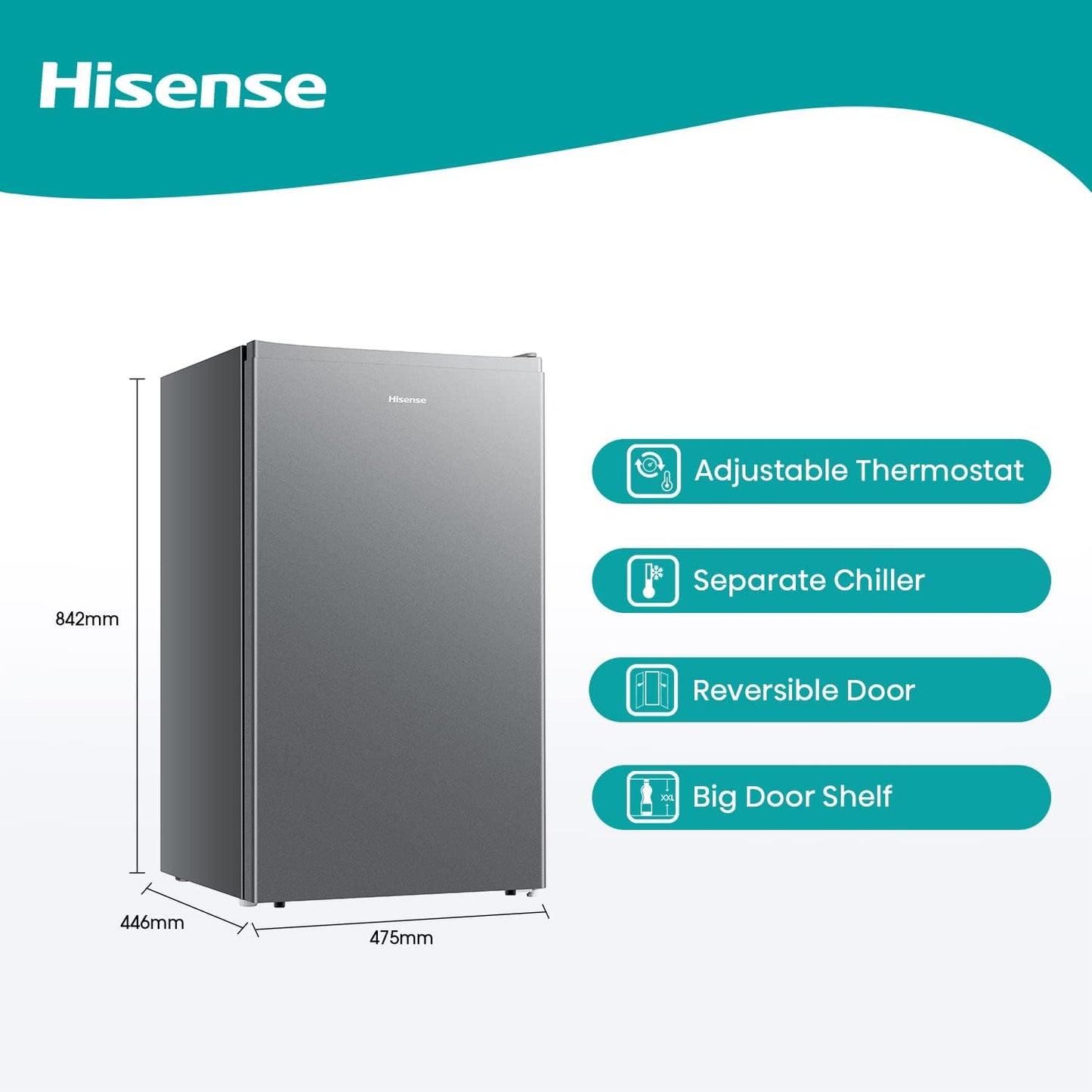 Hisense 60 Liter Compact Single Door Refrigerator, Silver - RR60D4ASU"Min 1 year manufacturer warranty"