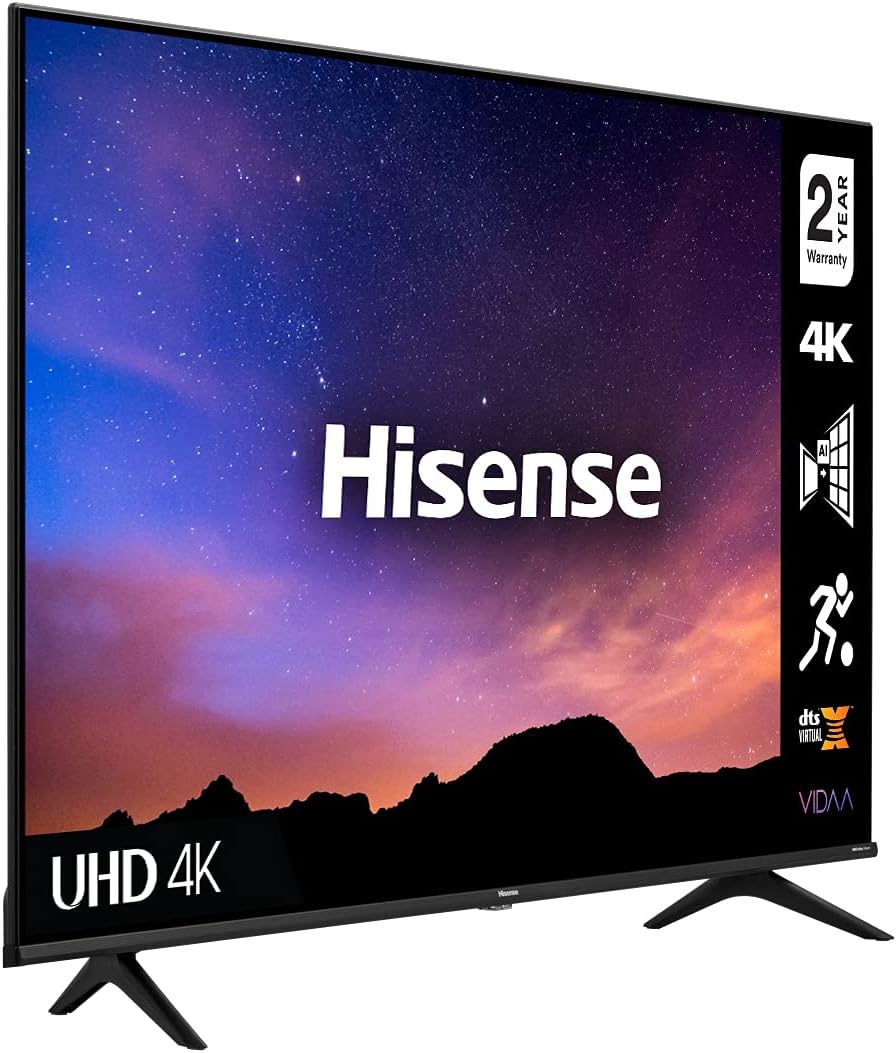 Hisense 43 Inch TV 4K UHD Smart TV, With Dolby Vision HDR, DTS Virtual X, YouTube, Netflix, Freeview Play & Alexa Built-in, Bluetooth & WiFi Black Model 43A6GTUK -1 Year Full Warranty.