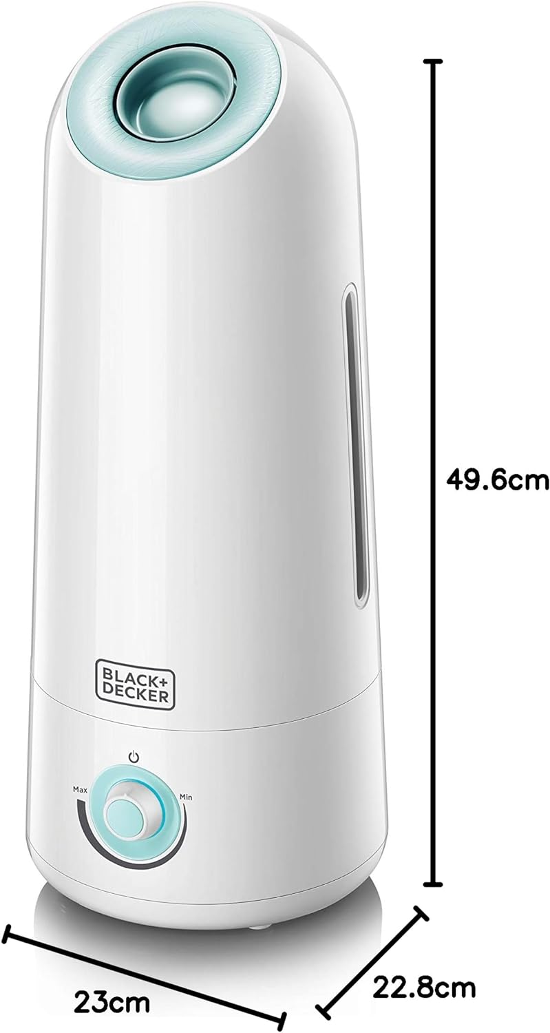 BLACK+DECKER Air Humidifier 25W 5L Coverage 430sqft, Ultrasonic System With Mist Level Control Auto Shutoff and Water Indicator That Removes Impurities From The HM5000-B5