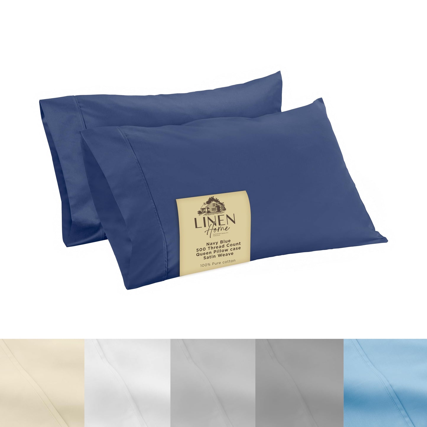 Linen Home 100% Cotton Percale Pillowcases King Size, Baby Blue, 2 Pieces of Pillow Case, Crisp and Cool Strong Bed Linen, 20 inches X 40 inches
