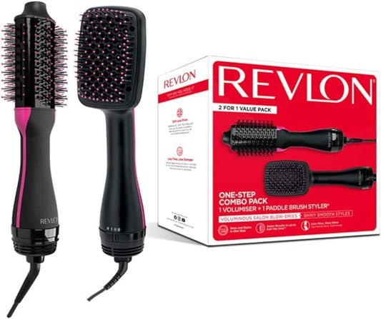 Revlon RVDR5282 One-Step Combo Pack 1 Volumiser + Paddle Brush Styler - Black