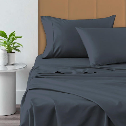 Pizuna Pure 100% Cotton Sheets Full Size, 800 Thread Count Long Staple Cotton Crisp Sateen Sheets Full with 15inch Deep Pocket (Combed dark blue Cotton Sheets Full)