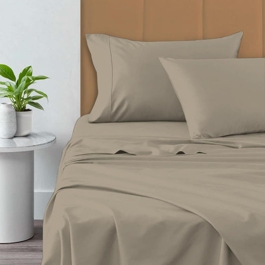 800 Thread Count Sheet Set, 100% Long Staple Pure Cotton Simply Taupe Split King Sheets, Luxurious Smooth Sateen Breathable Sheets fit Upto 15 Inch Deep Pocket (Simply Taupe Split King Cotton Sheets)