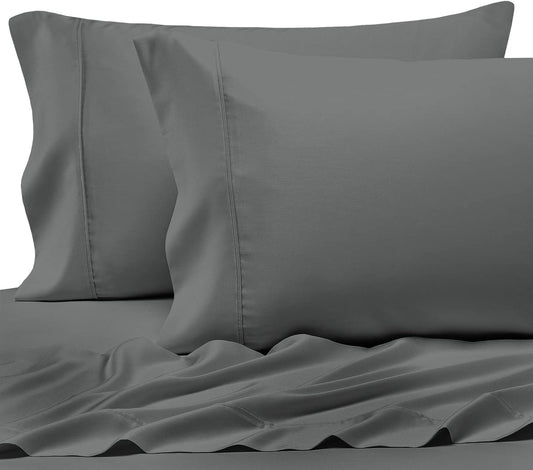 Pizuna Cotton King Size Pillow Case Dark Grey, 400 Thread Count 100% Long Staple Combed Cotton Sateen Pillowcase, Cooling Pillow Covers with Stylish 4 Inch Hem (Dark Grey King Pillowcase Set of 2)