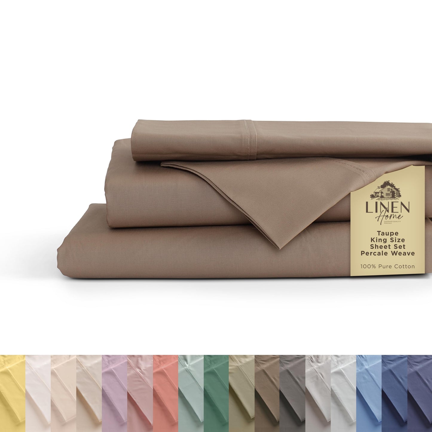 Linen Home 100% Cotton Percale Sheets Full Size, White, Deep Pocket, 4 Pieces Set - 1 Flat, 1 Deep Pocket Fitted Sheet and 2 Pillowcases, Crisp Cool and Strong Bed Linen