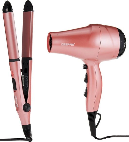 Geepas 4 in 1 Portable Hair Dryer, Straightener, Curler with Eva Bag Dressing Set