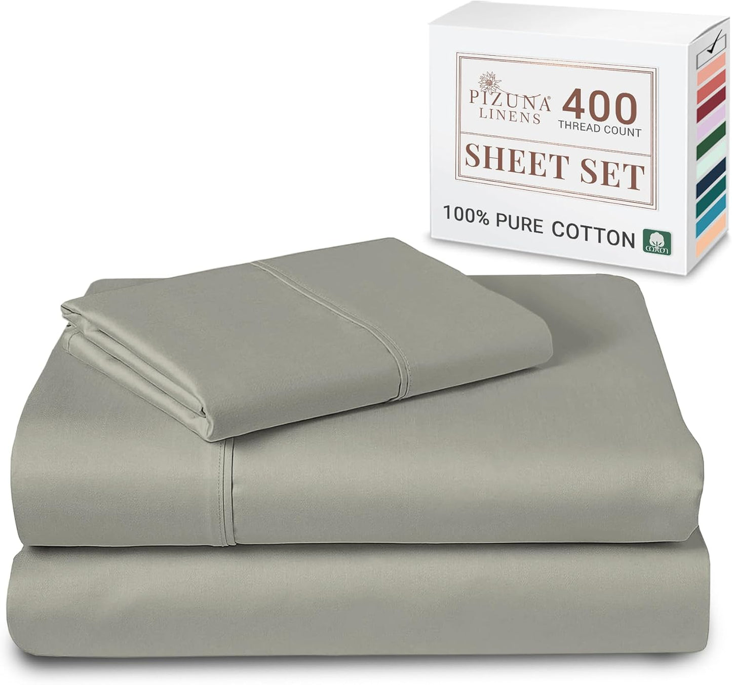 100% Cotton Sheets Full Size, Luxurious 400 Thread Count Long Staple Cotton Sateen Sheets with 15inch Deep Pocket (Combed Silver Sheet Full)