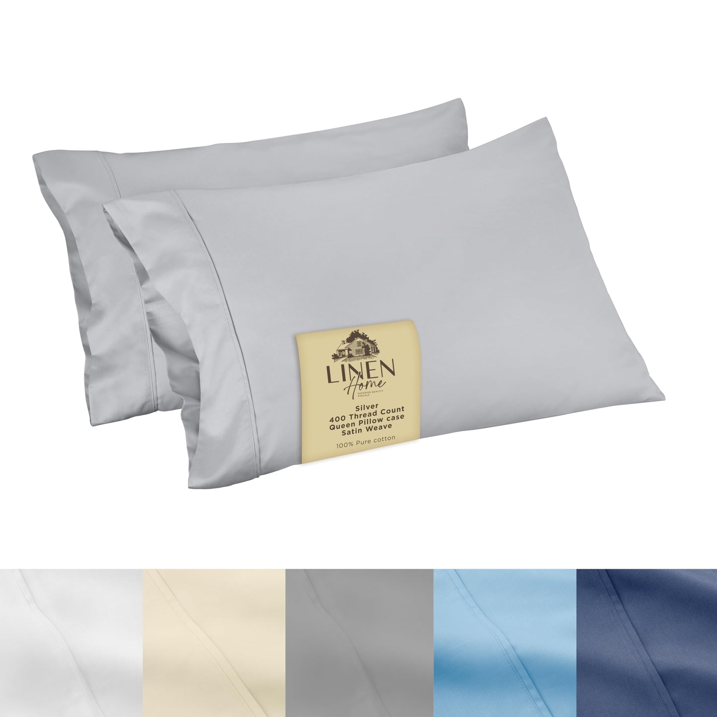 Linen Home 600 Thread Count Queen Pillowcase Set | 100% Long-Staple Cotton Pillow Cases | Soft & Smooth Luxury Satin Set of 2 Pillowcases | 4 Inch Z Hem | Baby Blue