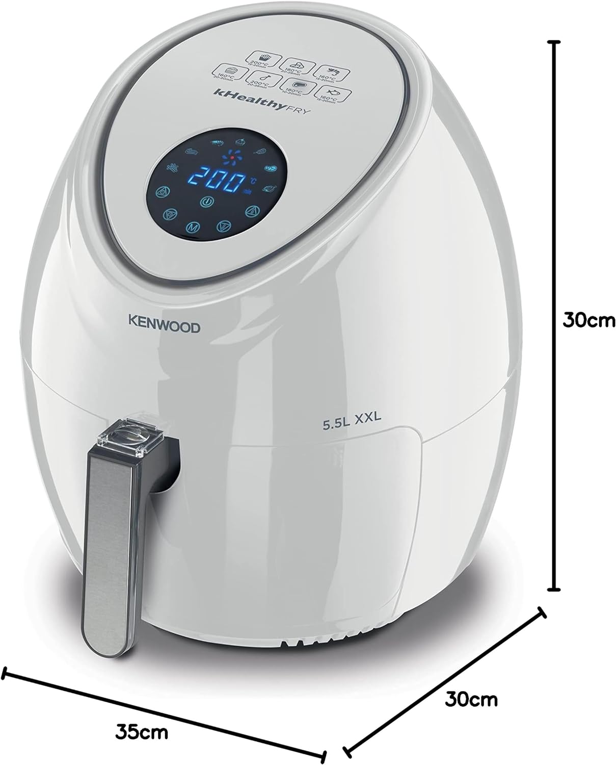 Kenwood Digital Air Fryer XXL 5.5L 2.4KG 1800W with Rapid Hot Air Circulation for Frying, Grilling, Broiling, Roasting, Baking and Toasting HFP50.000WH, White