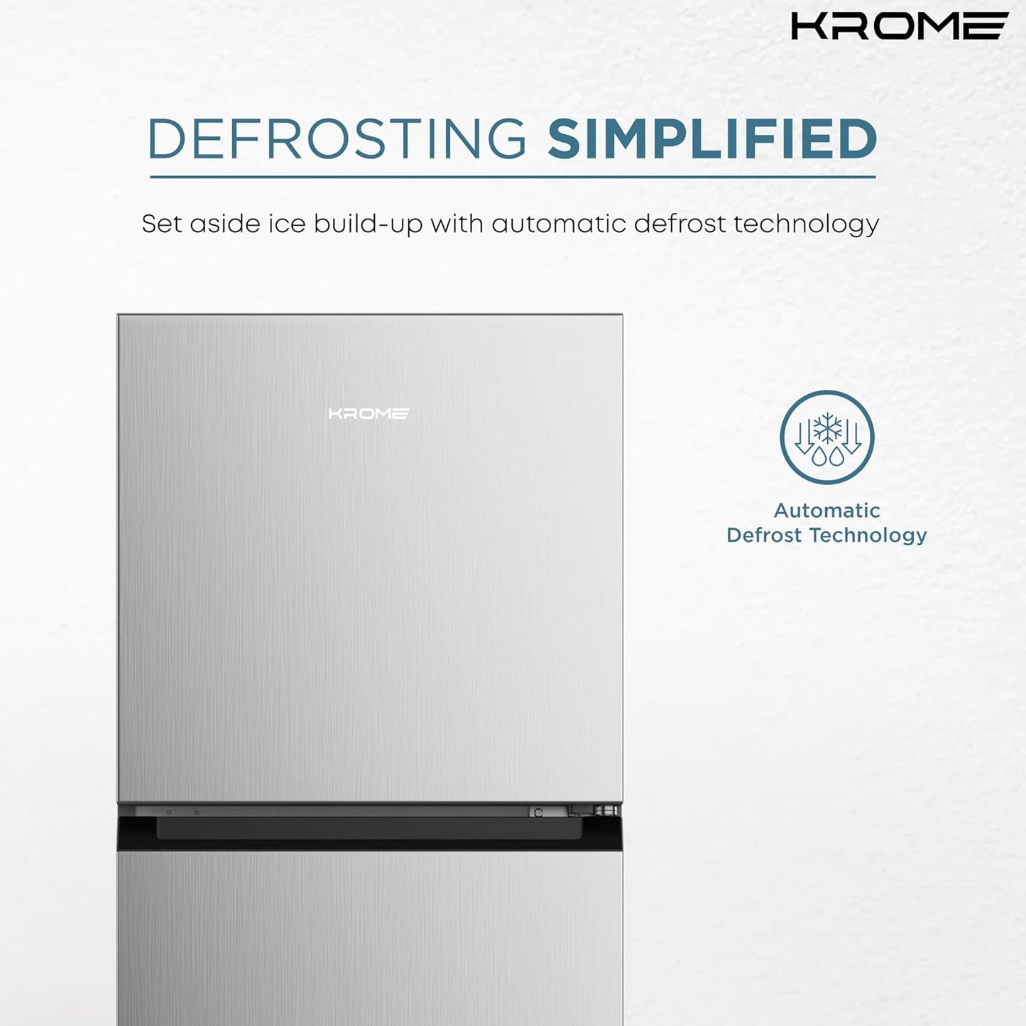 KROME 370L Gross, Top Mount Double Door Refrigerator, Automatic Defrost Freezer, A+ Energy Efficiency, Big Capacity Fridge, Quick Cooling, Silver, 10 Year Compressor Warranty, KR-REF370T
