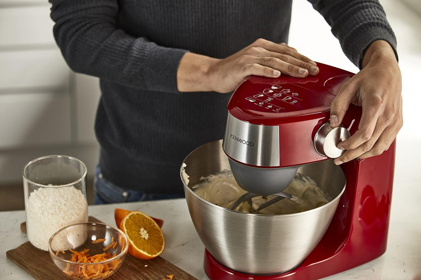 KENWOOD Stand Mixer Kitchen Machine PROSPERO 900W with 4.3L Stainless Steel Bowl, K-Beater, Whisk, Dough Hook, Glass Blender, Meat Grinder, Food Processor, Juicer, Citrus Juicer KM241002 Red