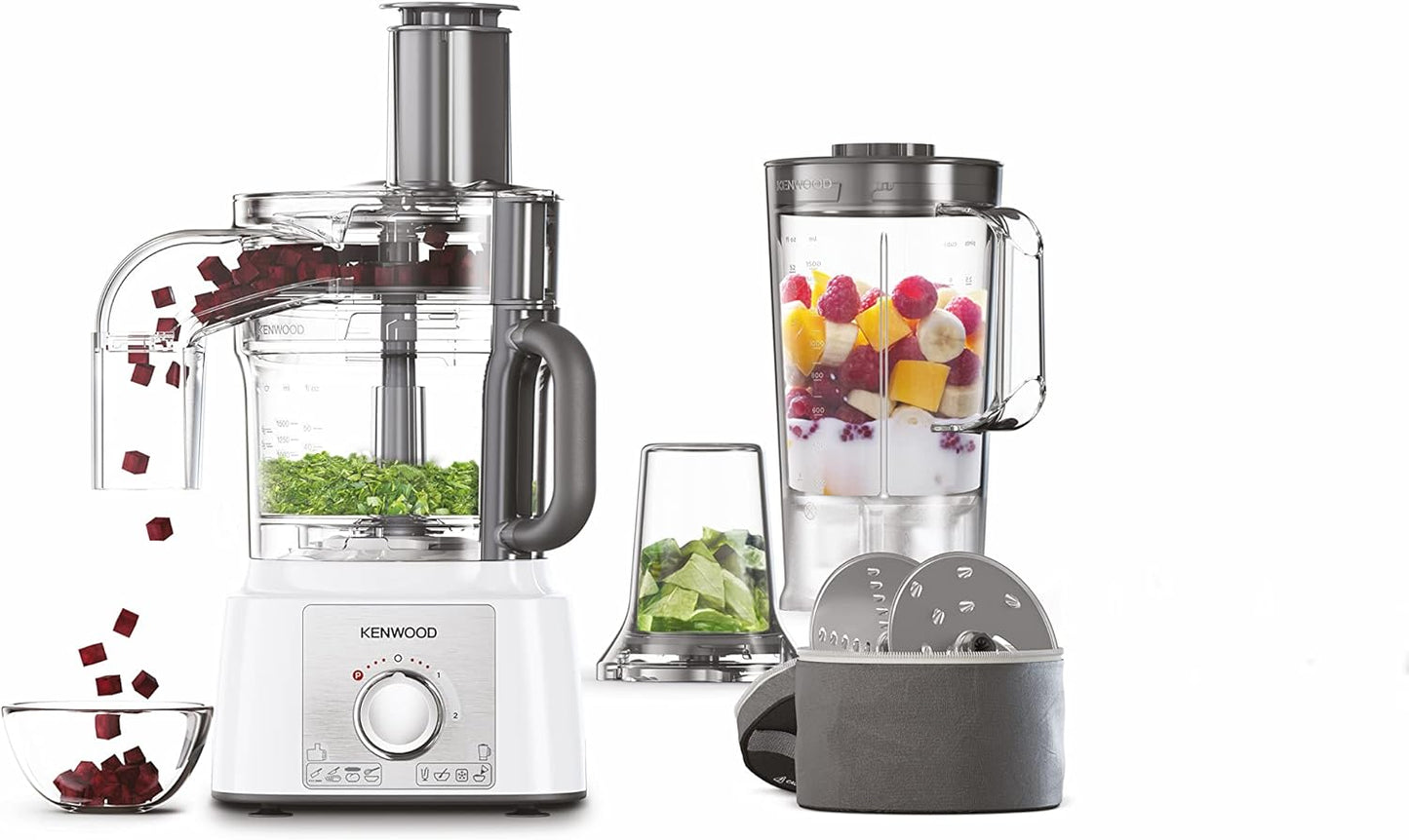 Kenwood Food Processor 1000W Multi-Functional With 3L Bowl, 2 Stainless Steel Disks, Blender, Grinder Mill, Whisk, Dough Maker Fdp65.400Wh White