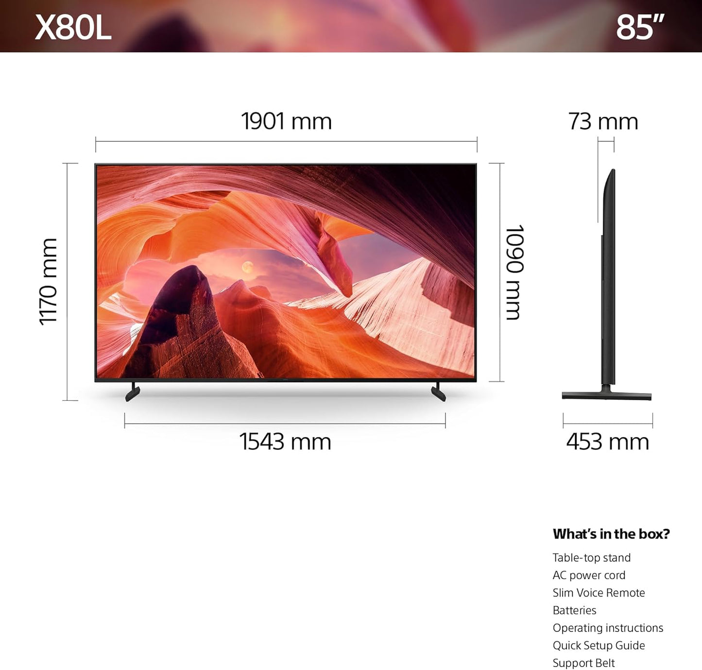Sony BRAVIA 85 Inch TV 4K UHD LED Smart Google TV - KD-85X80L (2023 Model) - UAE Version |1 Year Manufacturer Warranty