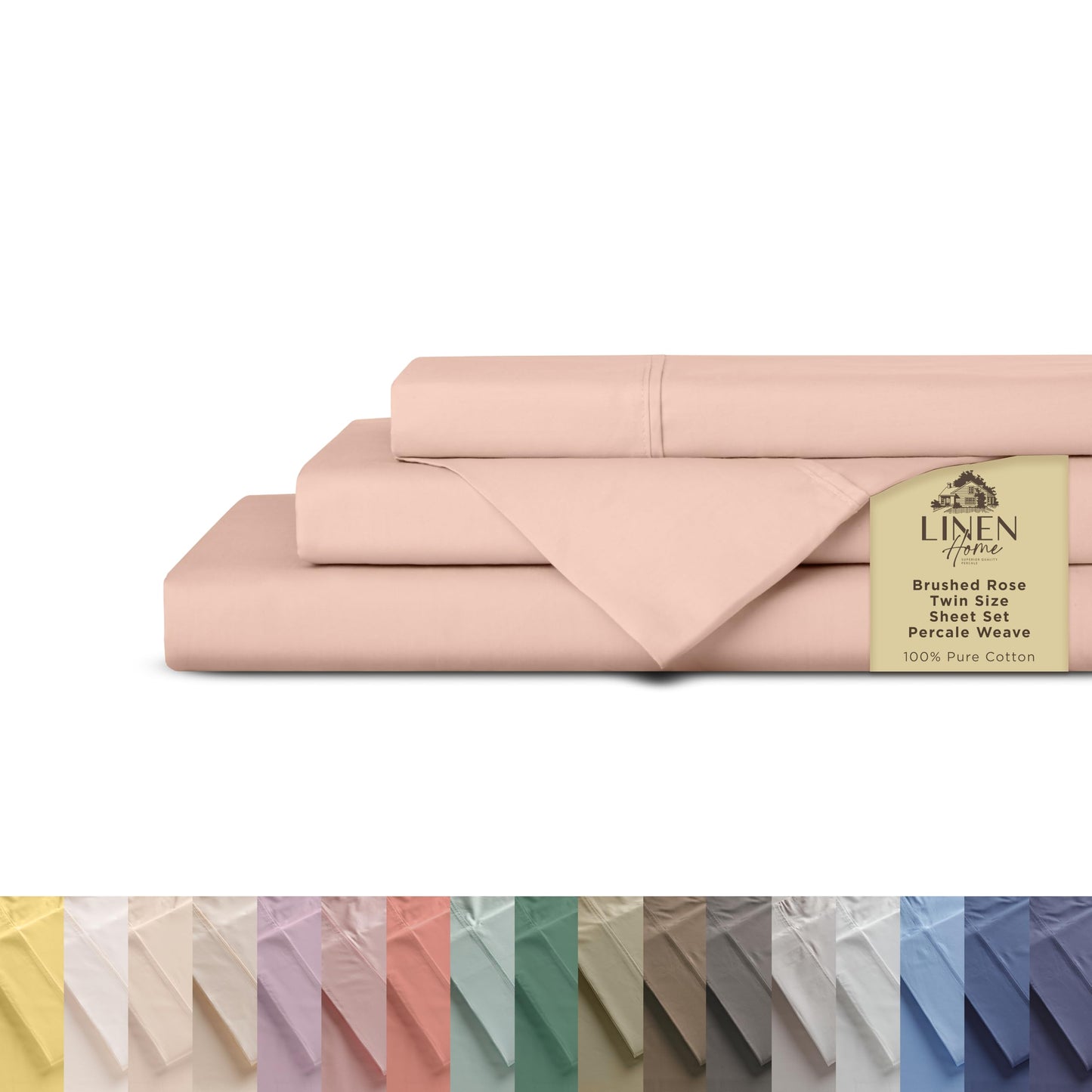 Linen Home 100% Cotton Percale Sheets Twin Size, White, Deep Pocket, 3 Pieces Set - 1 Flat, 1 Deep Pocket Fitted Sheet and 1 Pillowcase, Crisp Cool and Strong Bed Linen