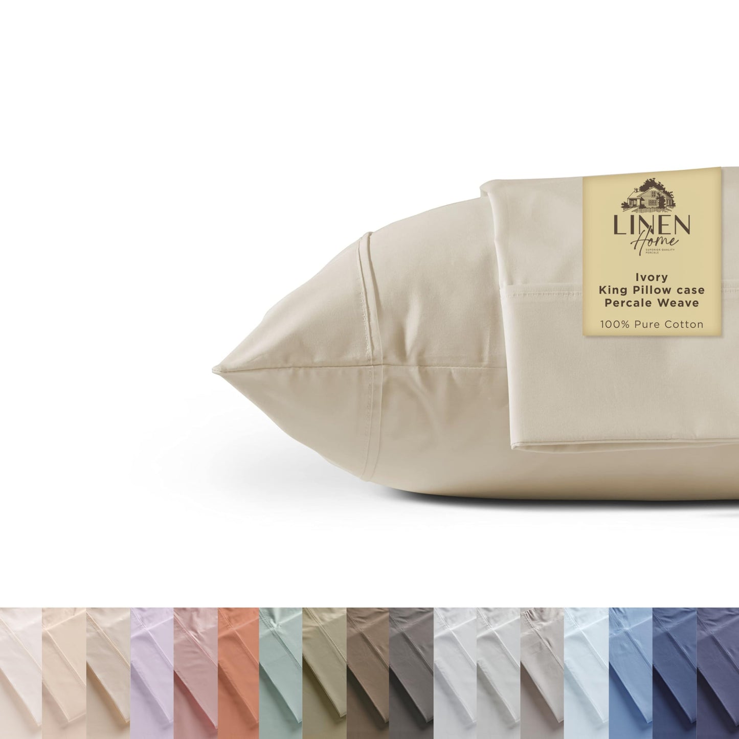 Linen Home 100% Cotton Percale Pillowcases King Size, Baby Blue, 2 Pieces of Pillow Case, Crisp and Cool Strong Bed Linen, 20 inches X 40 inches