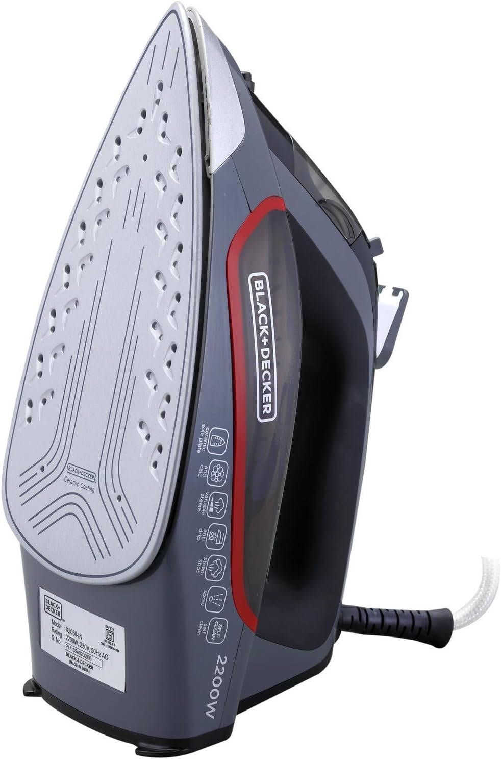 Black & Decker Steam Iron With Ceramic Soleplate 2200W ,Grey,X2050-b5