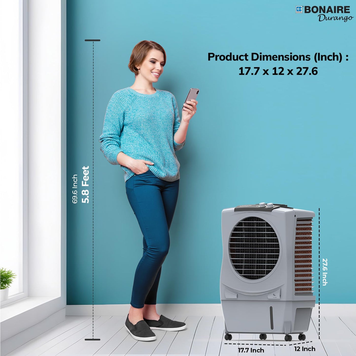 Bonaire Portable Air Conditioner 350 CFM Evaporative Air Cooler for Home Bedroom Office Indoor with Touch Control Panel and Remote, Closable Louvers, 3 Gallon, K350