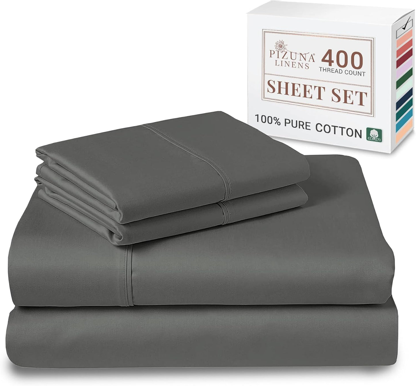 100% Cotton Sheets Full Size, Luxurious 400 Thread Count Long Staple Cotton Sateen Sheets with 15inch Deep Pocket (Combed Silver Sheet Full)