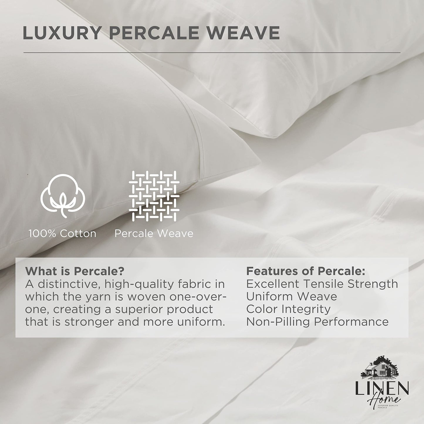 Linen Home 100% Cotton Percale Weave Fitted Sheet, Full Size, Charcoal, 1 Deep Pocket Fitted Sheet, Fits Mattress Upto 16" Crisp and Cool Strong Bed Linen, 54"X75"+15"