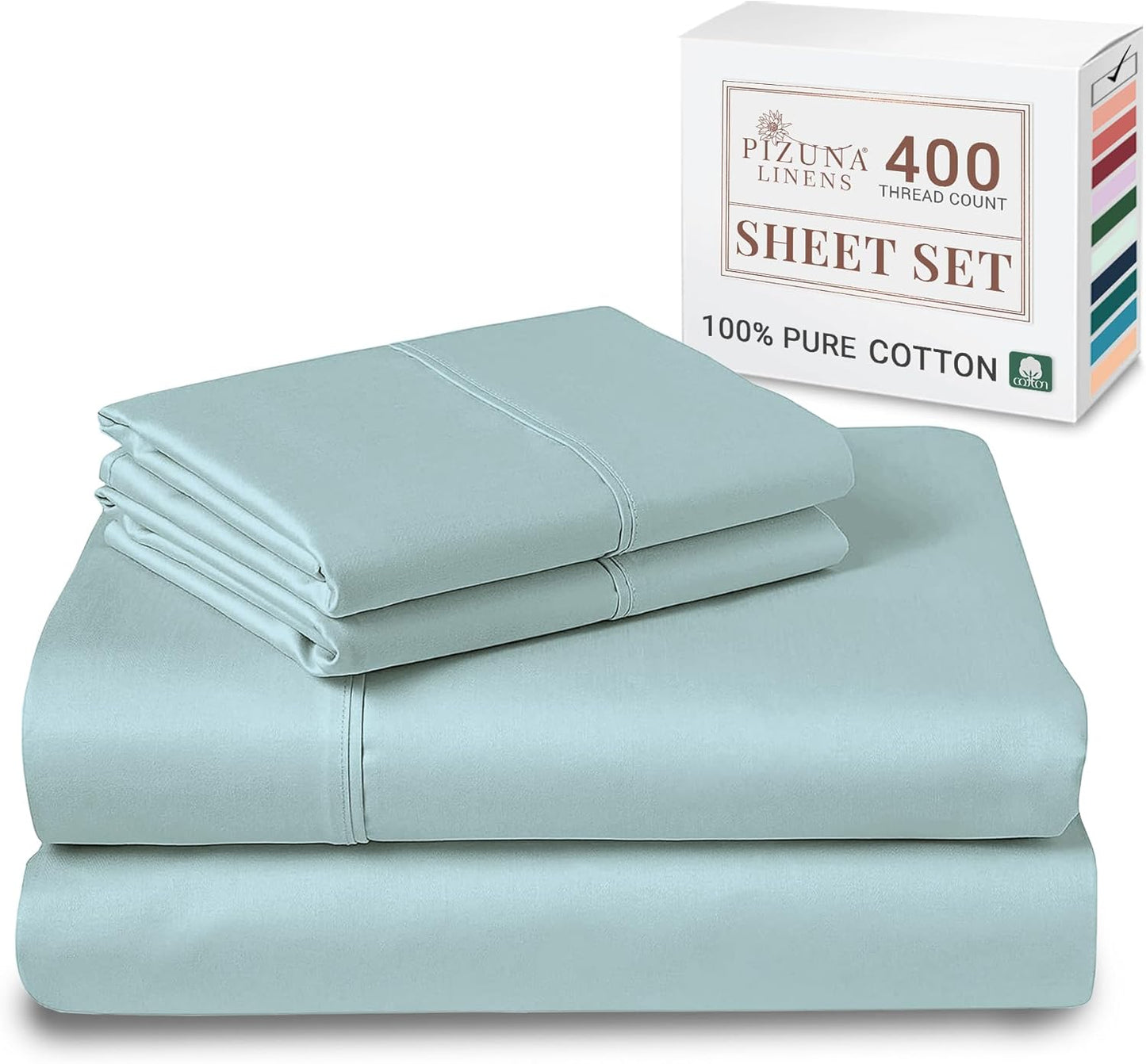 100% Cotton Sheets Full Size, Luxurious 400 Thread Count Long Staple Cotton Sateen Sheets with 15inch Deep Pocket (Combed Silver Sheet Full)