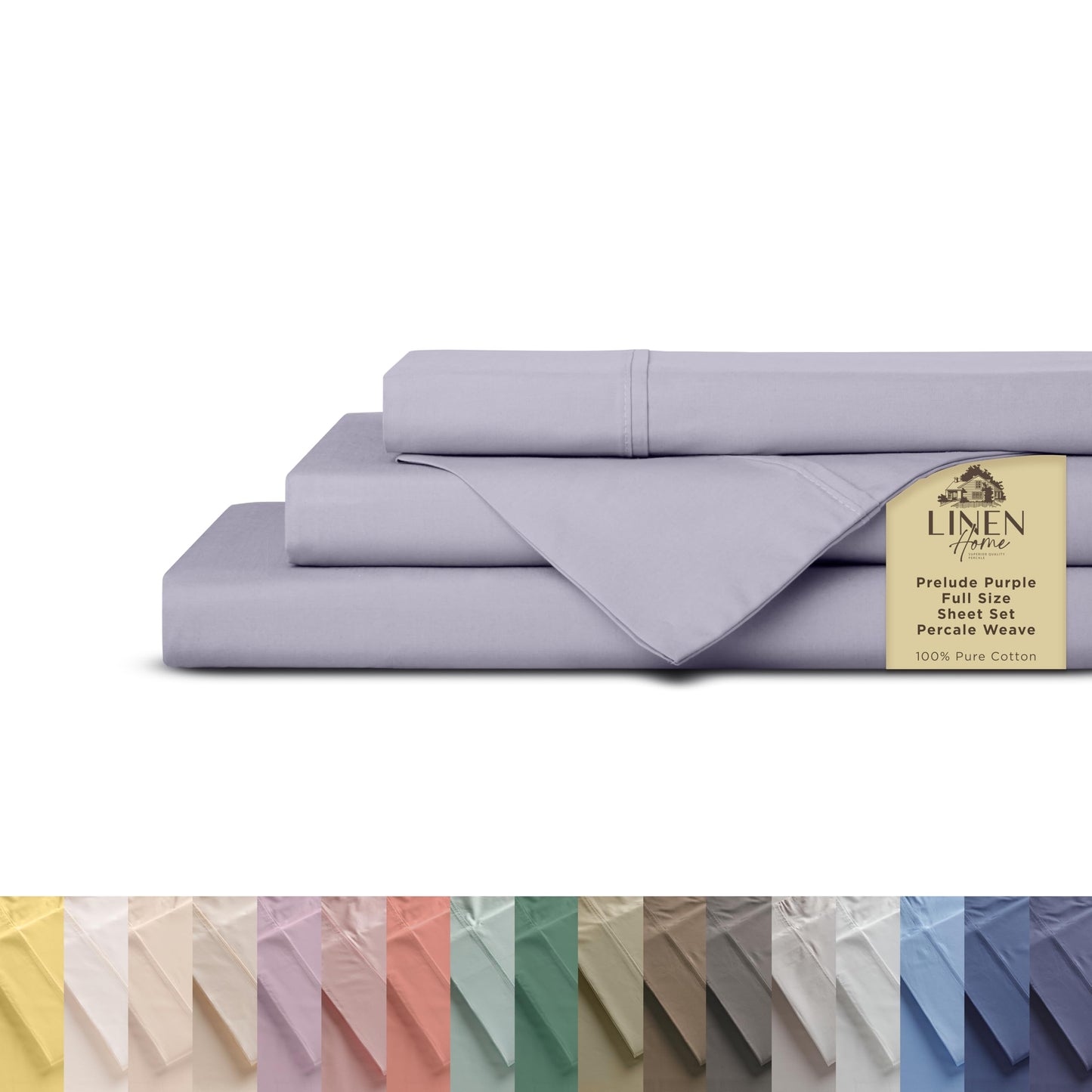 Linen Home 100% Cotton Percale Sheets California King Size, Iris Lilac, Deep Pocket, 4 Pieces Set - 1 Flat, 1 Deep Pocket Fitted Sheet and 2 Pillowcases, Crisp Cool and Strong Bed Linen