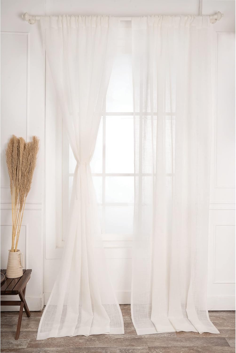 D'Moksha Homes Ivory Faux Linen Curtains 96 Inches Long - 52 x 96 Inch 2 Panels Light Filtering Rod Pocket Sheer Curtains - Recycled Fabric Faux Jute - Window Treatment for Living Room, Bedroom
