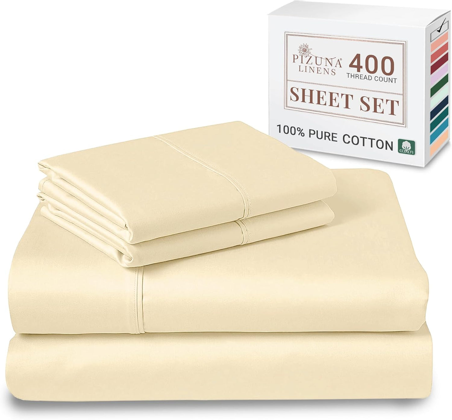 100% Cotton Sheets Full Size, Luxurious 400 Thread Count Long Staple Cotton Sateen Sheets with 15inch Deep Pocket (Combed Silver Sheet Full)