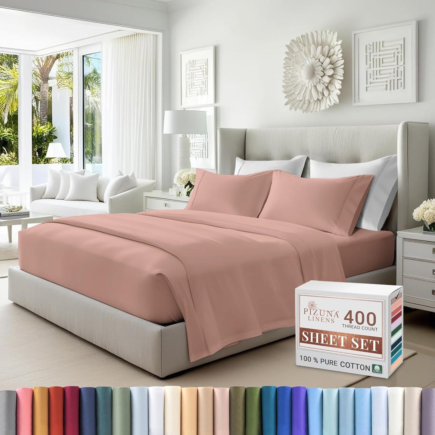 100% Cotton Sheets Full Size, Luxurious 400 Thread Count Long Staple Cotton Sateen Sheets with 15inch Deep Pocket (Combed Silver Sheet Full)