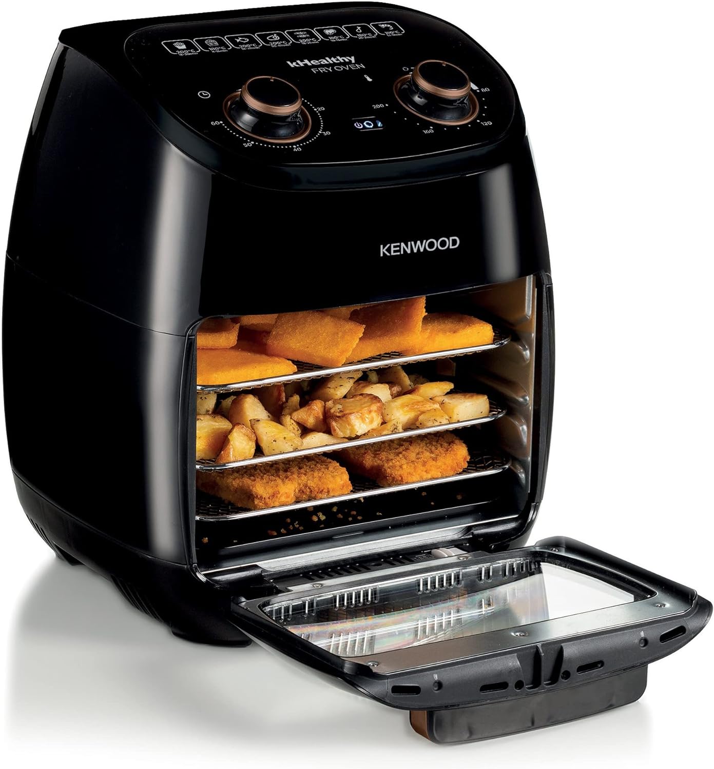 Kenwood 2-in-1 25L Toaster Oven+Air Fryer - Oven Toaster Grill with Large Capacity, Rotisserie Function for Frying, Roasting, Grilling, Broiling, Baking, Browning, Defrosting,Heating MOA25.600BK Black
