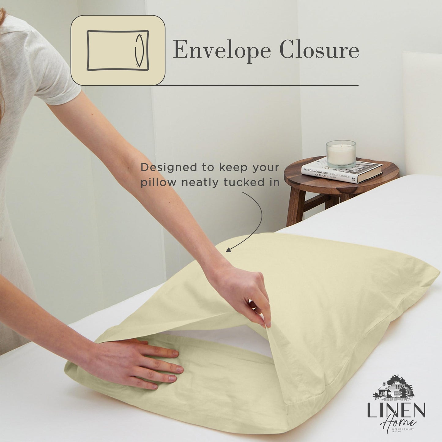 Linen Home Washed Cotton Percale Full Sheet Set, Sage, Preshrunk, 4 Pieces Sets - 1 Flat, 1 Deep Pocket Fitted Sheet & 2 Envelope Closure Pillowcases, Soft, Cool and Comfortable Bed Linen