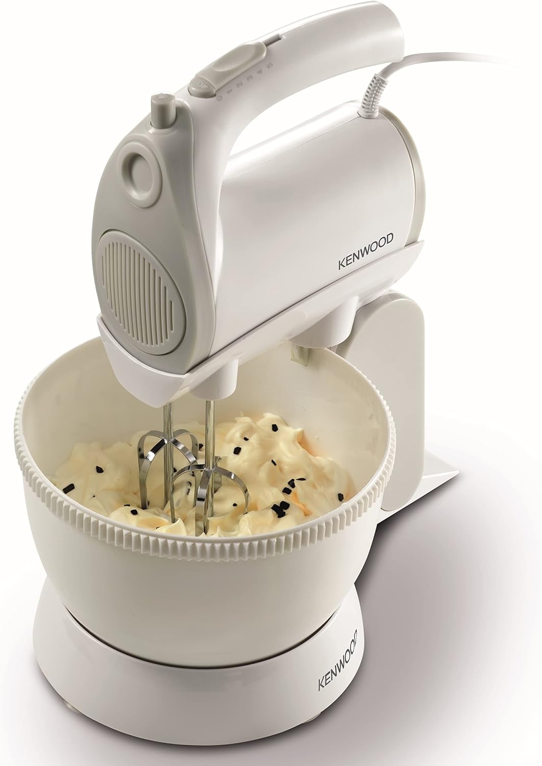 Kenwood Stand Mixer Hand (Electric Whisk) 300W With 2.4L Rotary Bowl, 5 Speeds + Turbo Button, Twin Stainless Steel Kneader And Beater For Mixing, Whipping, Whisking, Kneading Hmp22.000Wh White