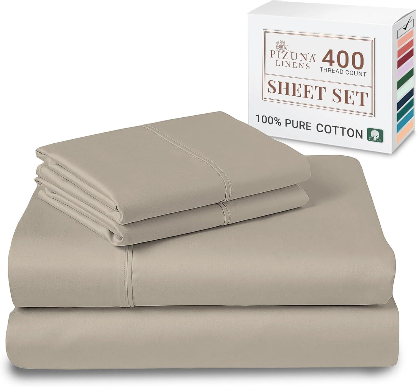 100% Cotton Sheets Full Size, Luxurious 400 Thread Count Long Staple Cotton Sateen Sheets with 15inch Deep Pocket (Combed Silver Sheet Full)