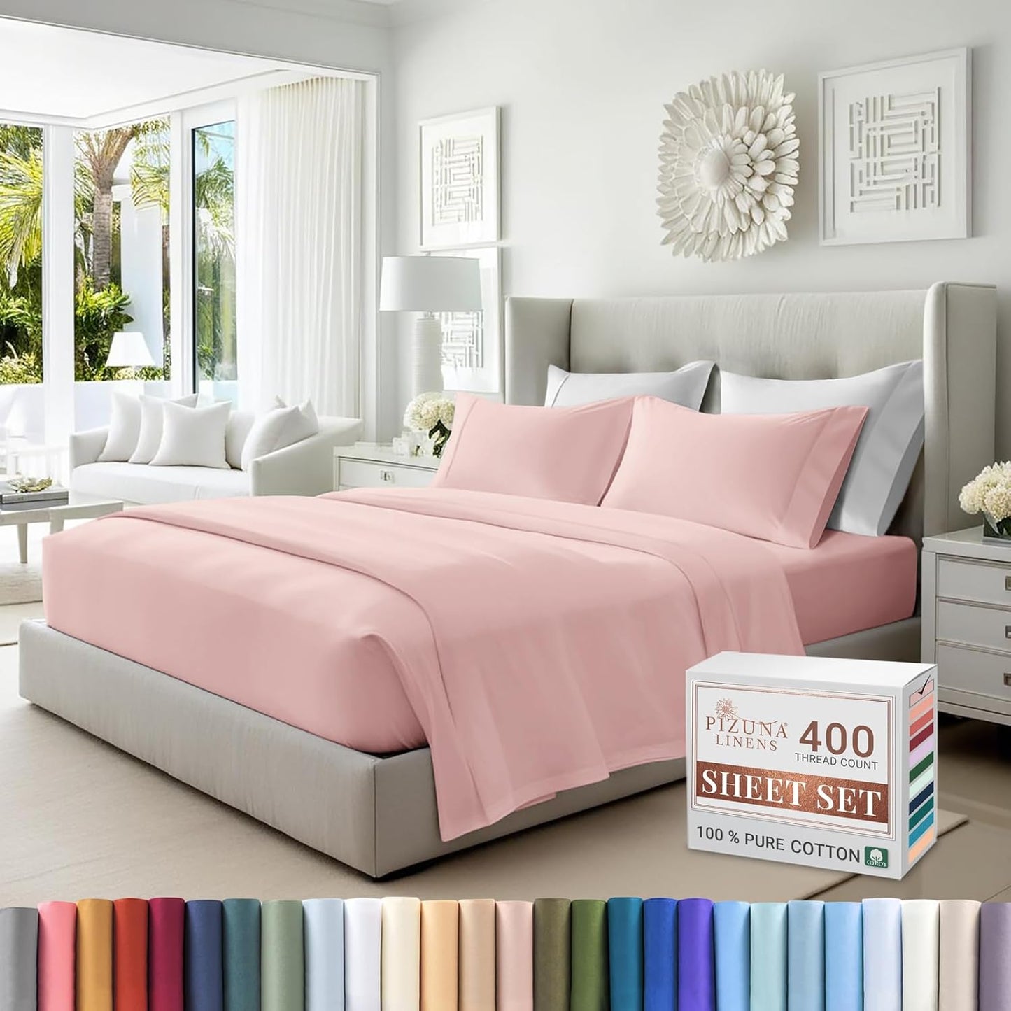 100% Cotton Sheets Full Size, Luxurious 400 Thread Count Long Staple Cotton Sateen Sheets with 15inch Deep Pocket (Combed Silver Sheet Full)