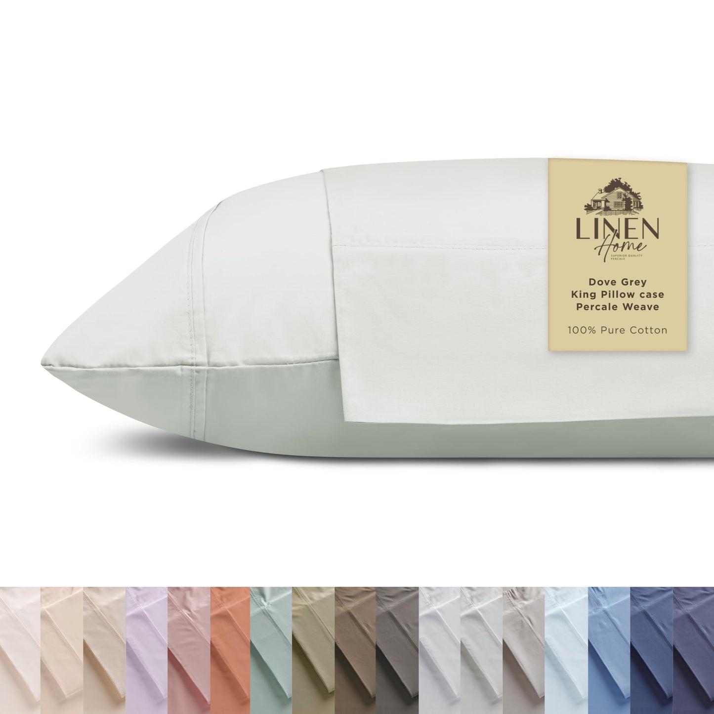 Linen Home 100% Cotton Percale Pillowcases King Size, Baby Blue, 2 Pieces of Pillow Case, Crisp and Cool Strong Bed Linen, 20 inches X 40 inches