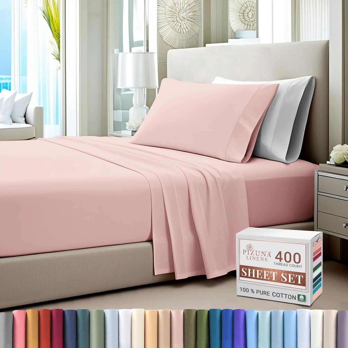 100% Cotton Sheets Full Size, Luxurious 400 Thread Count Long Staple Cotton Sateen Sheets with 15inch Deep Pocket (Combed Silver Sheet Full)