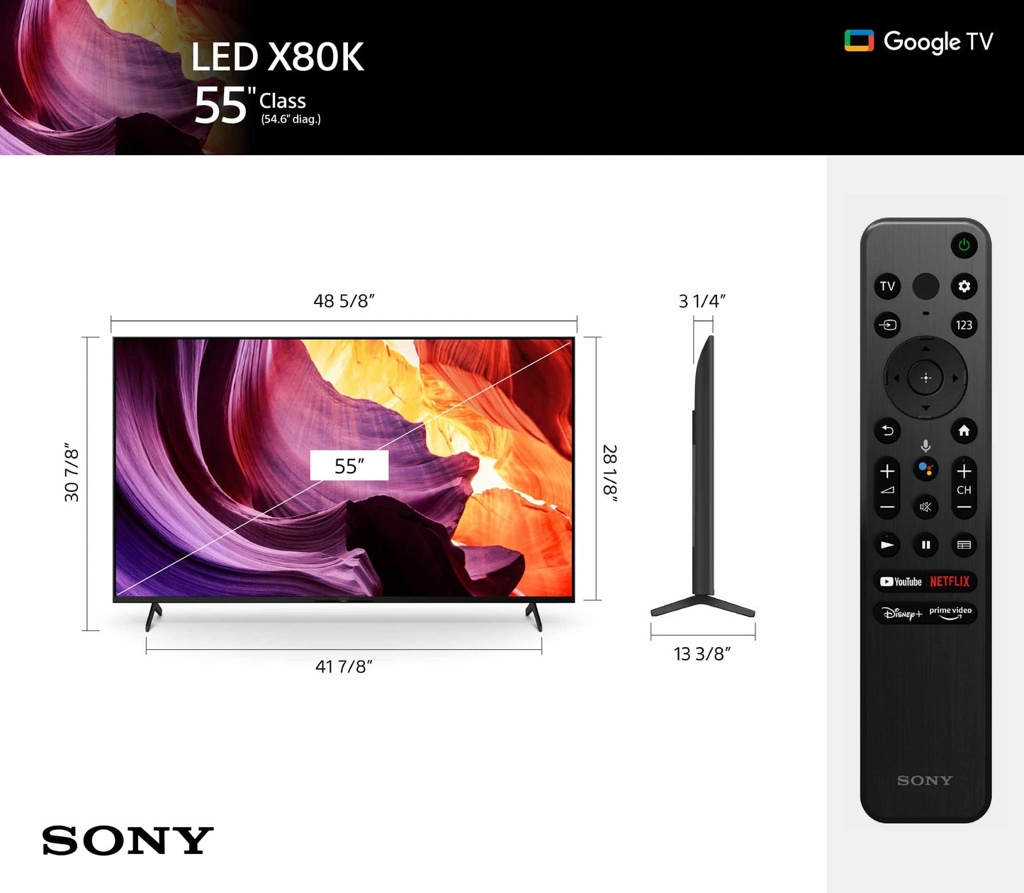 Sony BRAVIA 55 Inch TV 4K UHD HDR Full Array LED with Smart Google HDMI 2.1 and Exclusive Features for The Playstation 5 - XR-55X90K (2022 Model)