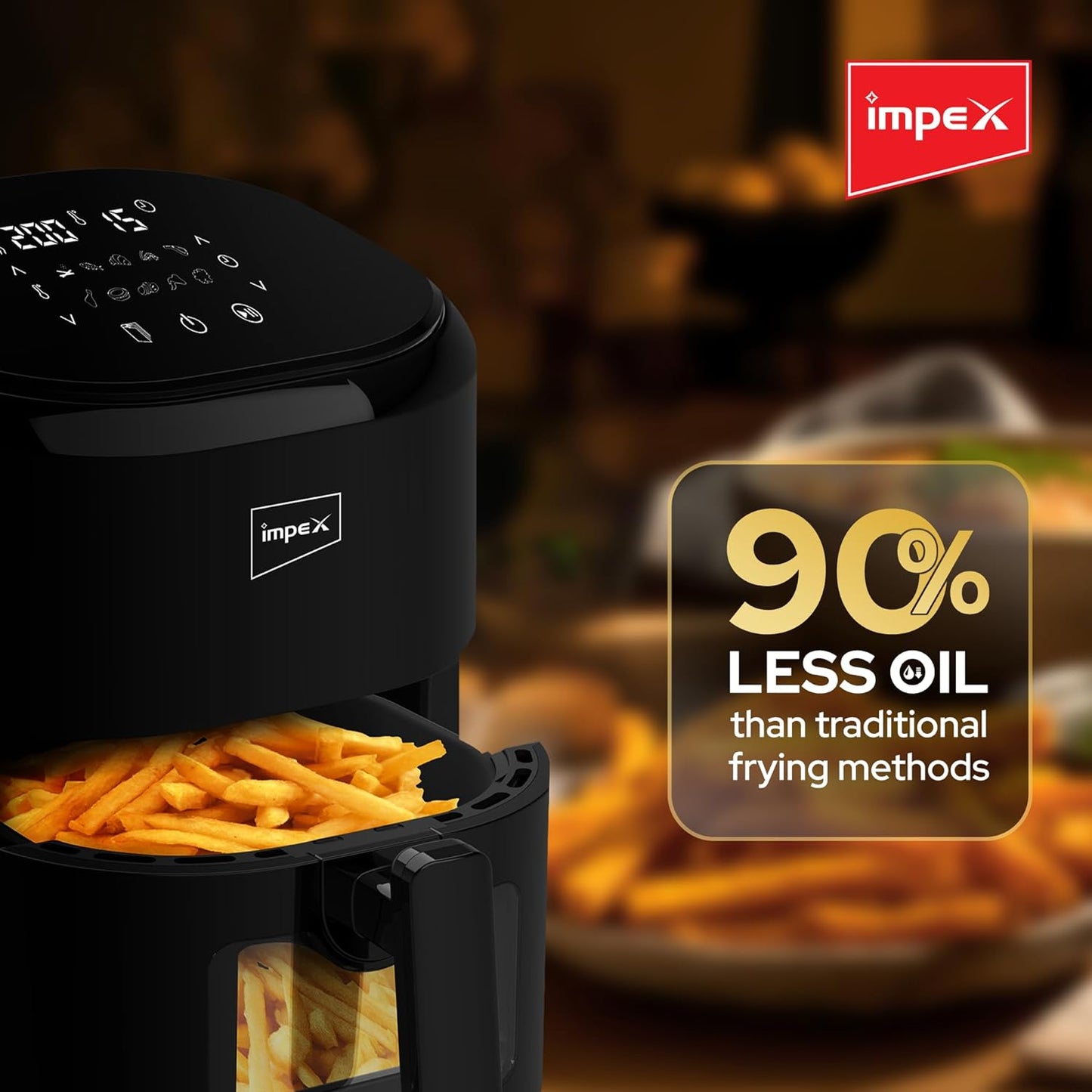 Impex AF 4307 Air Fryer With Adjustable Temperature Control, Overheating Protection 4.5 L 1200W Black