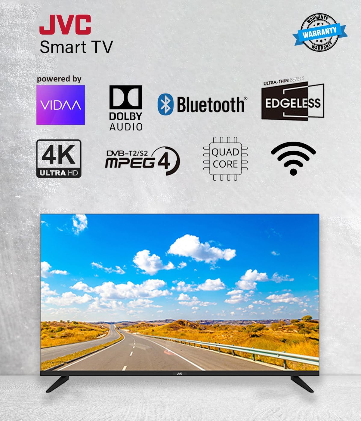 JVC 58 Inch 4K UHD Edgeless Smart TV Powered By VIDAA, Dolby Audio, VIDAA Voice Remote, Bluetooth, DVBT2/S2, LT-58N786VV- Black