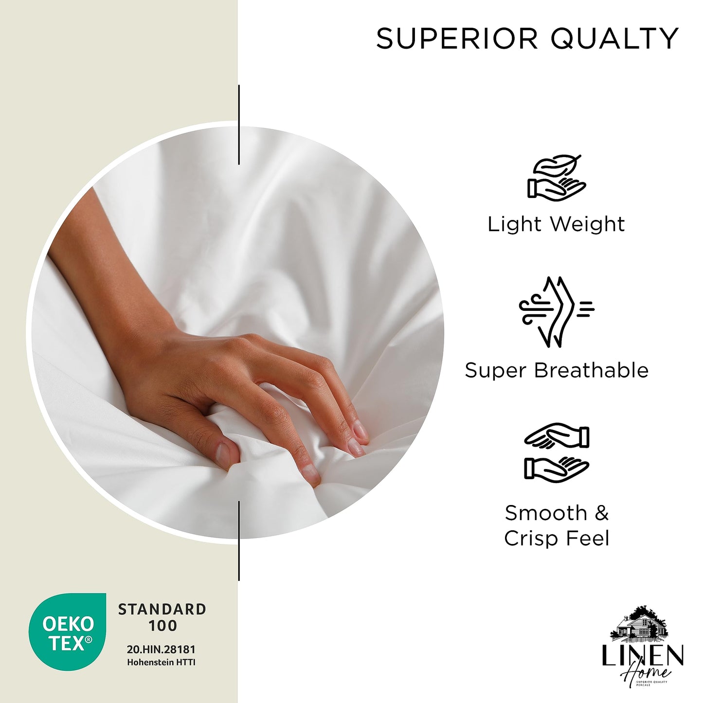 Linen Home 100% Cotton Percale 1 Flat Sheet, Queen Size - Crisp, Cool and Strong Bed Linen, Luxury Breathable Sheet, Baby Blue