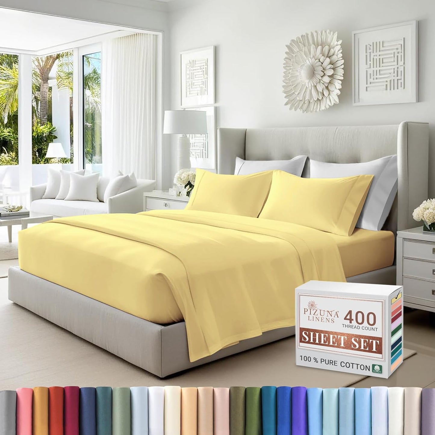 100% Cotton Sheets Full Size, Luxurious 400 Thread Count Long Staple Cotton Sateen Sheets with 15inch Deep Pocket (Combed Silver Sheet Full)