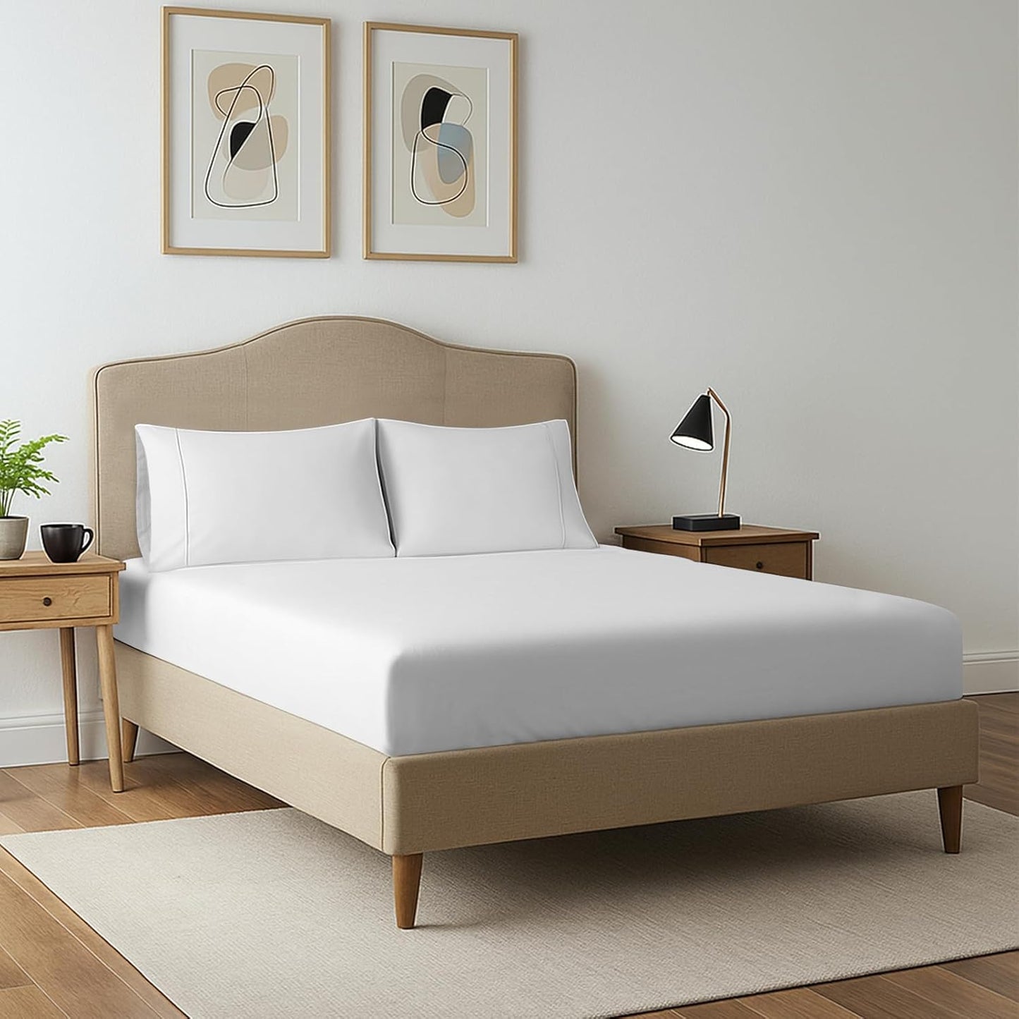 100% Cotton Twin Fitted Sheet White, Luxurious 400 Thread Count Long Staple Cotton Sateen 15" Deep Pocket Twin Sheets (Combed Cotton Fitted Sheet)