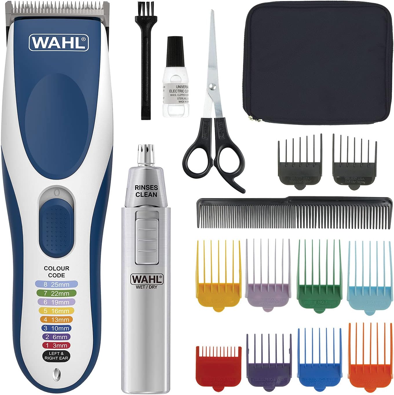 Wahl Colour Pro Cordless Clipper Kit, Soft Hairbrush Neck Duster, 12 Colour Coded Guide Combs, Hair Clippers for Men, Head Shaver, Men's Hair Clippers, Easy Home Haircutting, Family Haircuts
