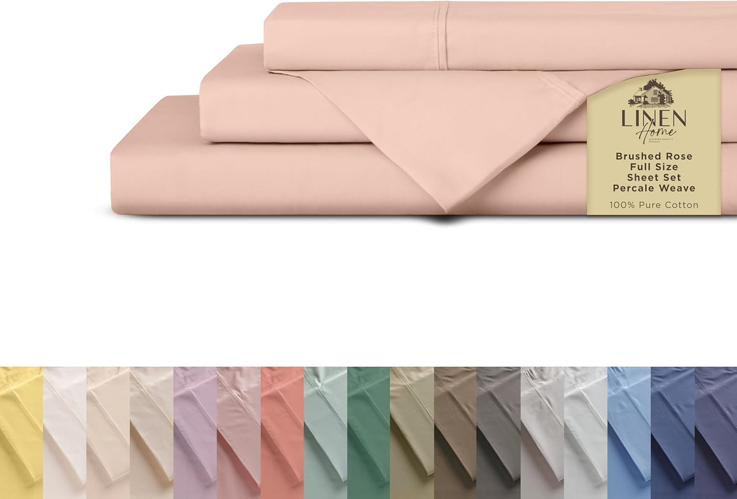 Linen Home 100% Cotton Percale Sheets Full Size, Dove Grey, Deep Pocket, 4 Pieces Set - 1 Flat, 1 Deep Pocket Fitted Sheet and 2 Pillowcases, Crisp Cool and Strong Bed Linen